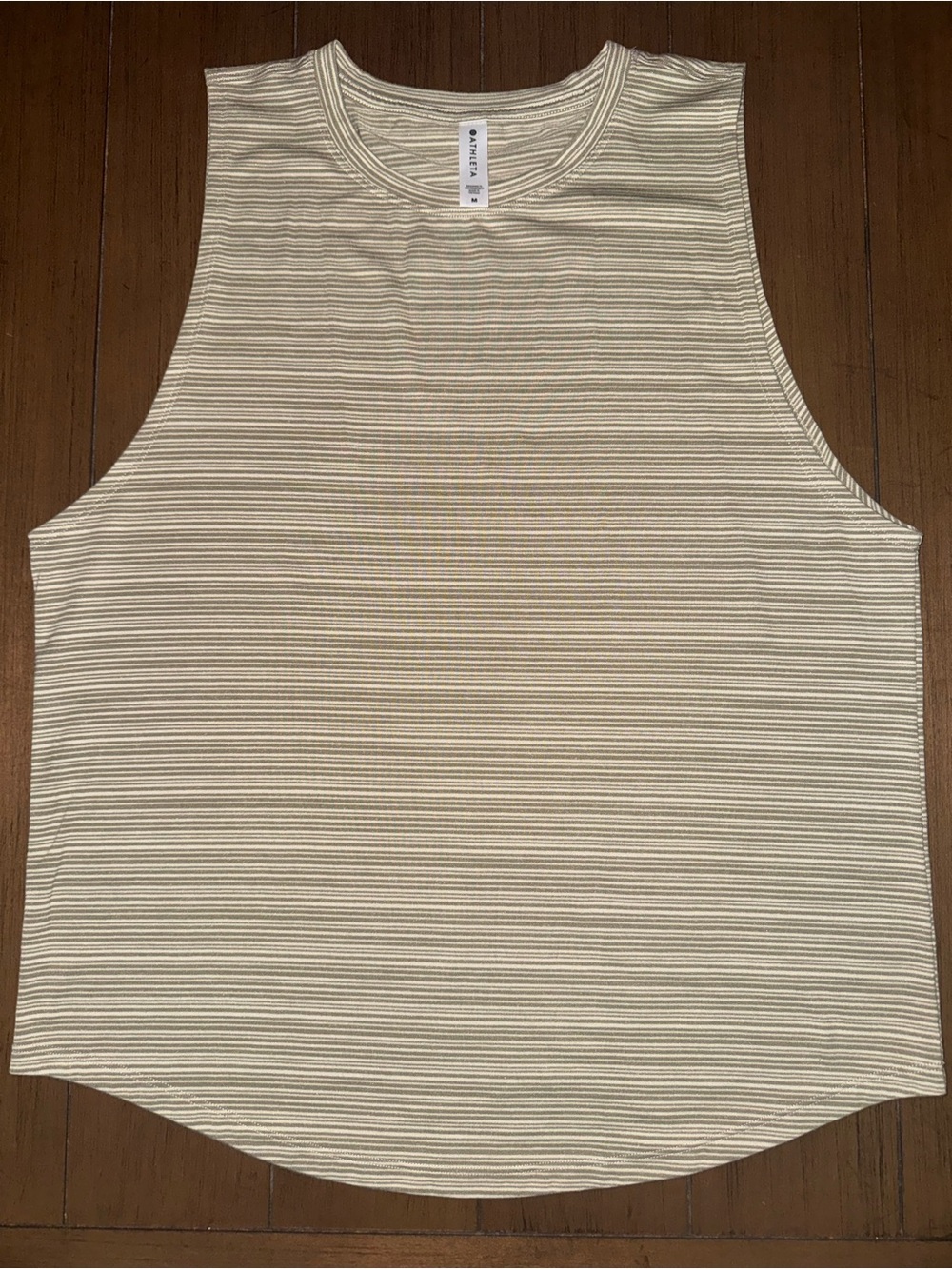 Athleta Cream and Olive Striped Sleeveless Tank NWOT